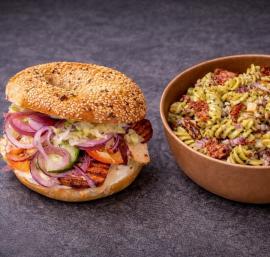 Menu - chicken deluxe bagel and pasta