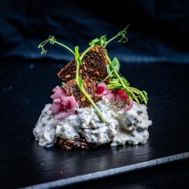 Open-faced sandwich with chicken salad