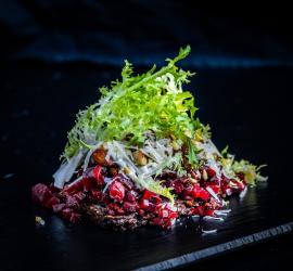 Open-faced sandwich with beetroot tartare