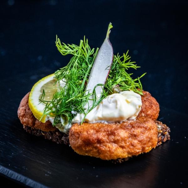 Fish cake with homemade remoulade